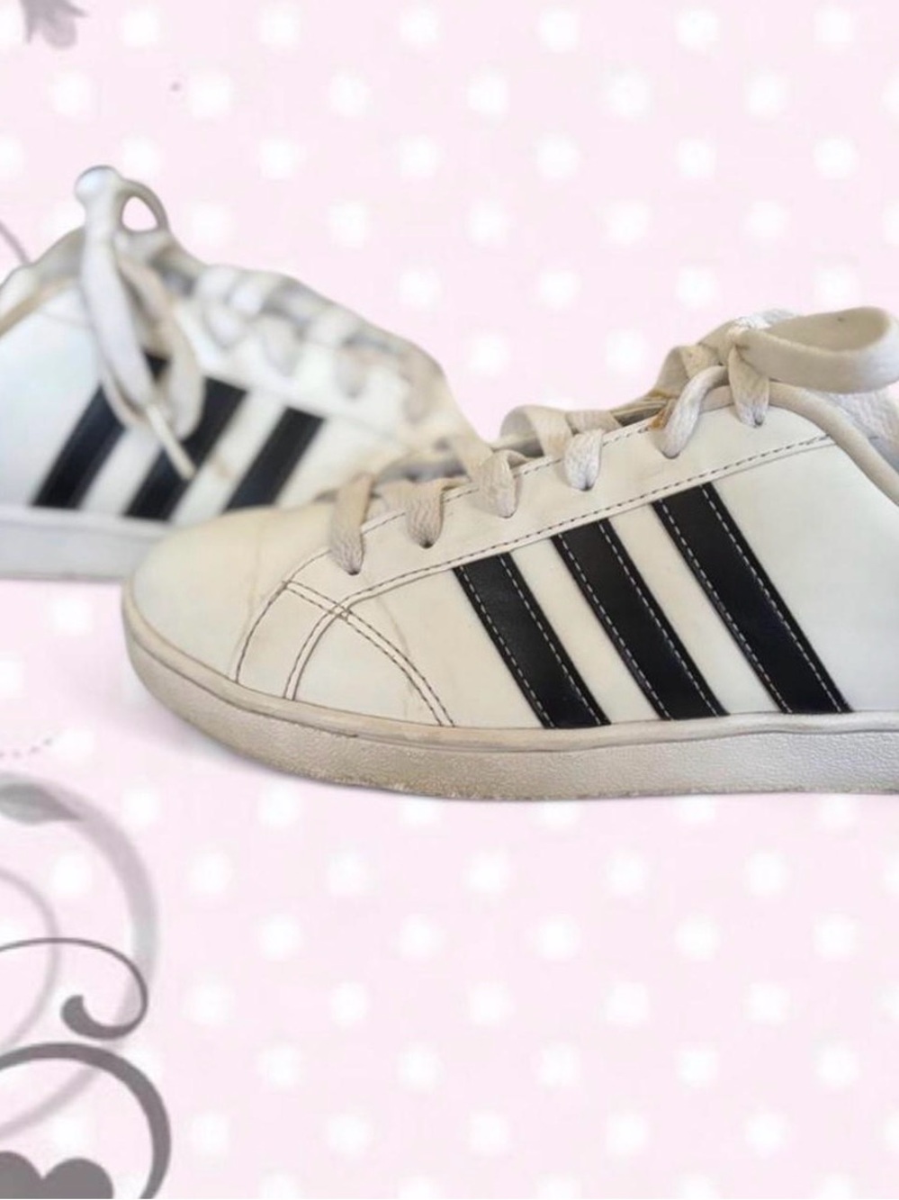 adidas White Sneakers with Black & white Stripes